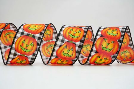 Halloween Jack-O'-Lantern With Check Ribbon - Halloween Jack-O'-Lantern With Check Ribbon